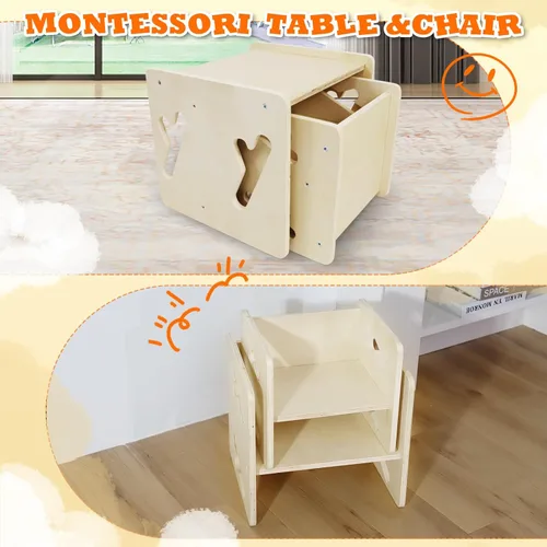 Miniatura 5 de Montessori Mesa y Silla de Destete y Conjunto de Mesa y Silla de Madera Maciza para Niños Pequeños Muebles Montessori para Niños