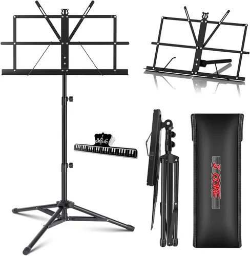 5 CORE Soporte de partituras portátil de doble uso para libros de escritorio, trípode ligero plegable ajustable de 52 pulgadas con bolsa de Negro
