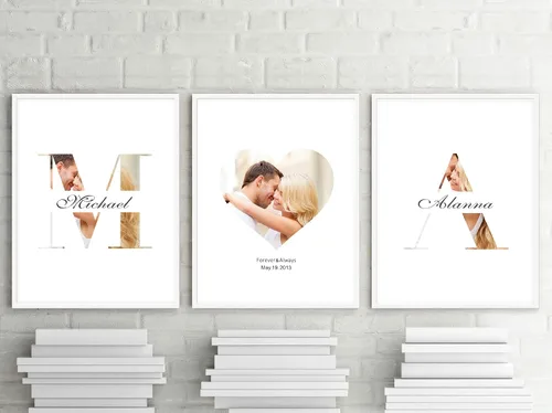 Miniatura 7 de Impresiones en lienzo personalizadas con fotos de pareja y nombre, iniciales personalizadas con nombre y fecha especial, juego de 3 impresiones