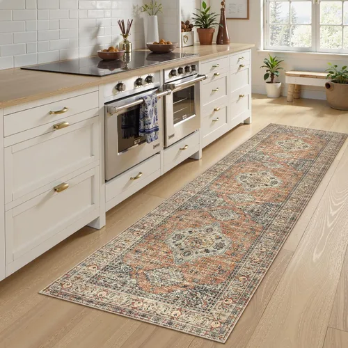 Miniatura 61 de Lahome Alfombra oriental lavable de área pequeña, 2 x 3 pies, para entrada, cocina, ultra fina, suave, tapete antideslizante para puerta de Azul