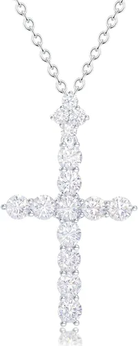 Miniatura 12 de YIMERAIRE Collar de Cruz Corona de Moissanita Mejorado Oro Vermeil de 14K 1.1 Quilates Delicado Helado Joyería de Cruz de Fe Cristiana Plata de Ley