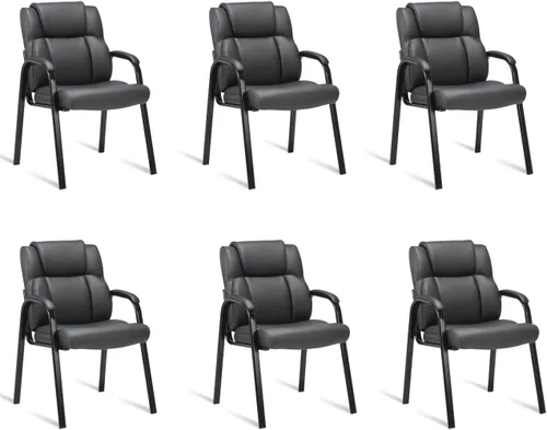 Miniatura 14 de CLATINA Silla de oficina para invitados de cuero con reposabrazos acolchado y base de trineo, silla de escritorio sin ruedas para recepción, Base