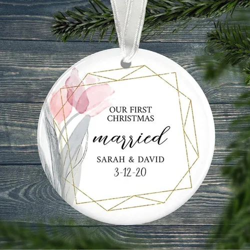 Miniatura 5 de Adorno de matrimonio de 1ª Navidad – Adorno de Navidad «Just Married» – Adorno de señor y señora – Adornos de boda – 1ª Navidad comprometida