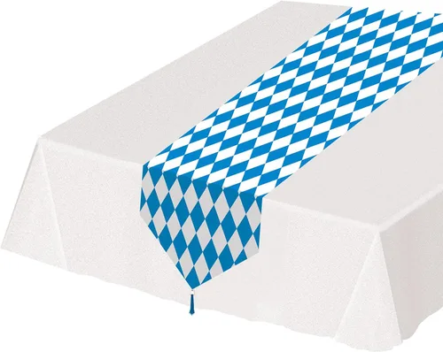 Accesorio de camino de mesa, para fiesta, impreso Oktoberfest (1 unidad), (1 paquete), (paquete de 12, azul y blanco), Azul, blanco