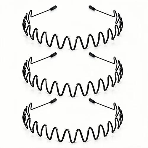 Miniatura 13 de Bandas de pelo de metal para hombres y mujeres, diademas de moda, banda de pelo ondulada negra, banda para la cabeza unisex, accesorios de cabello