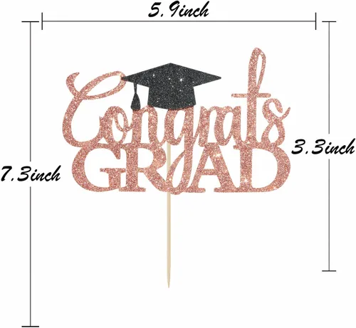 Miniatura 2 de Decoración de pastel de felicitaciones de oro rosa con purpurina – Decoraciones de graduación 2026 – Graduación de escuela secundaria, decoración