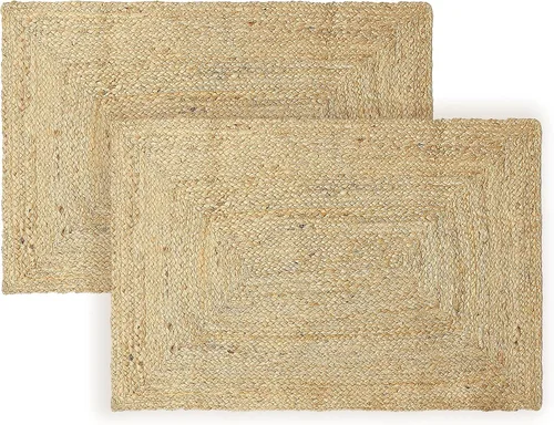 Miniatura 10 de RedEarth · Alfombra rectangular - 2'x3' de yute natural trenzada con respaldo antideslizante - Alfombra boho tejida a mano para dormitorio, cocina