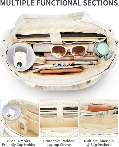 Miniatura 4 de Bolsa Tote Acolchada para Mujeres, Bolsa de Mano de Trabajo Ligera y Esponjosa para Maestras y Enfermeras, Bolsa de Hombro Acolchada para Escuela