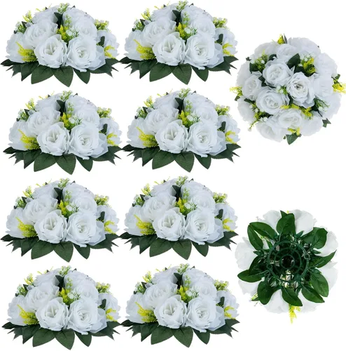 Miniatura 15 de BLOSMON Bolas de flores, centros de mesa de rosas de boda: 2 piezas de flores falsas carmesí decoración de bolas de besos Arreglos florales