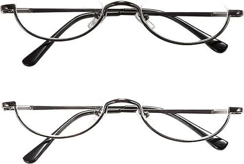 Miniatura 10 de REAVEE 4 unidades de gafas de lectura de aleación de diseño retro de media luna para mujeres y hombres, con marco medio, bisagra de resorte, Negro