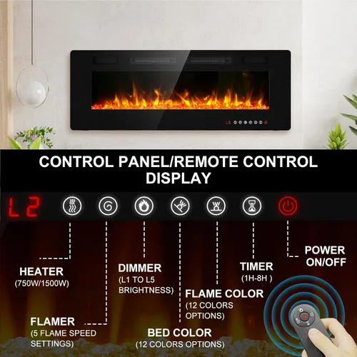 Miniatura 2 de Chimenea eléctrica ultrafina de 50 pulgadas, montada en la pared e independiente, inserto de chimenea LED, chimenea de pared para sala