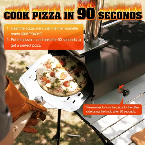 Miniatura 3 de Horno de Pizza para Exteriores de 12 Pulgadas, Hornos de Pizza de Pellets de Madera con Piedra para Pizza Giratoria de 360°, Estufa de Pizza