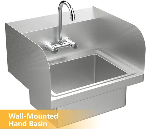 Miniatura 2 de Bonnlo Fregadero de acero inoxidable mejorado para lavado a mano con protector de salpicaduras lateral, fregadero utilitario de montaje en pared