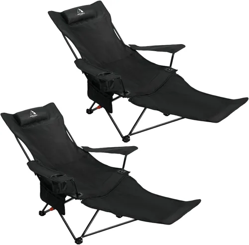 Silla de camping reclinable 2 en 1, silla de playa plegable portátil con reposapiés y respaldo ajustable, cómoda silla de césped para adultos
