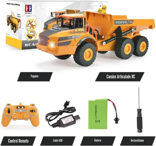Miniatura 8 de DOUBLE E Volvo RC Camión Volquete de Juguete para Niños, Transportador Articulado, Vehículos de Juguetes de Construcción con Control Remoto