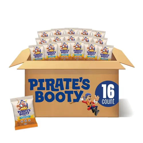 Miniatura 8 de Pirate's Booty Soplados de queso cheddar blanco envejecido, 24 unidades, bolsas de 0.5 onzas, sin gluten, aperitivos saludables para niños