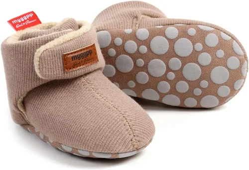 Miniatura 4 de TIMATEGO - Pantuflas tipo botines de felpa con suela antideslizante para recién nacidos, bebés, niños y niñas