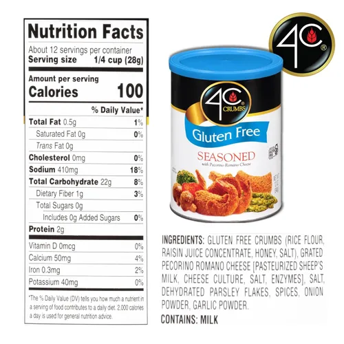 Miniatura 2 de 4C Pan rallado sin gluten de alta calidad, sazonado, 12 onzas (paquete de 1)