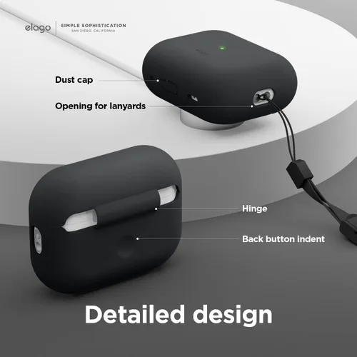 Miniatura 4 de elago Funda compatible con AirPods Pro 2 (2022), funda de silicona con cordón compatible con Apple AirPods Pro de 2ª generación, LED frontal Negro
