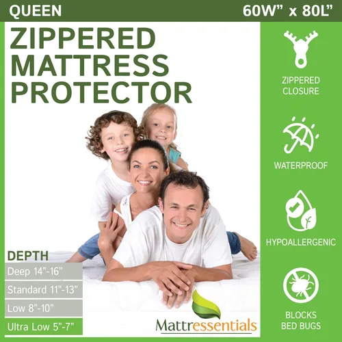 Protector de colchón Queen con cremallera (5 a 7 pulgadas de profundidad), funda de colchón impermeable para chinches de cama, funda hipoalergénica