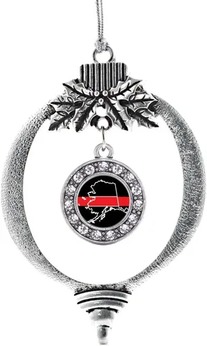 Miniatura 178 de Inspired Silver - Bonita bandera estadounidense - Adorno de Navidad plateado - Adorno de árbol de Navidad con dije circular con circonita cúbica