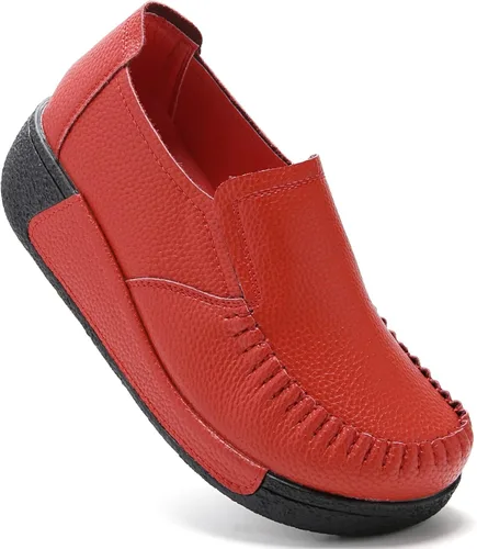 Miniatura 7 de UZB Mocasines de cuero sin cordones para mujer, cómodos zapatos de plataforma casuales