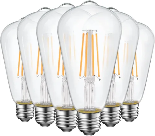Miniatura 8 de Paquete de 6 bombillas LED Edison vintage, equivalente a 60 vatios, (ST19/ST64) bombillas de filamento LED, CRI 95+, luz blanca suave de 2700K,