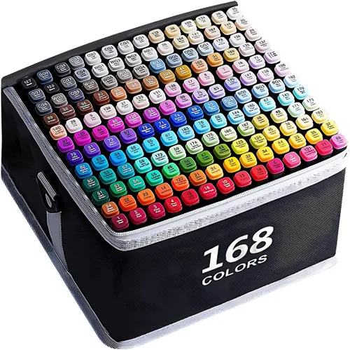 Marcadores de alcohol de 168 colores con base de doble punta para niños, estudiantes y adultos, cómics, bocetos, ilustración - Recargables