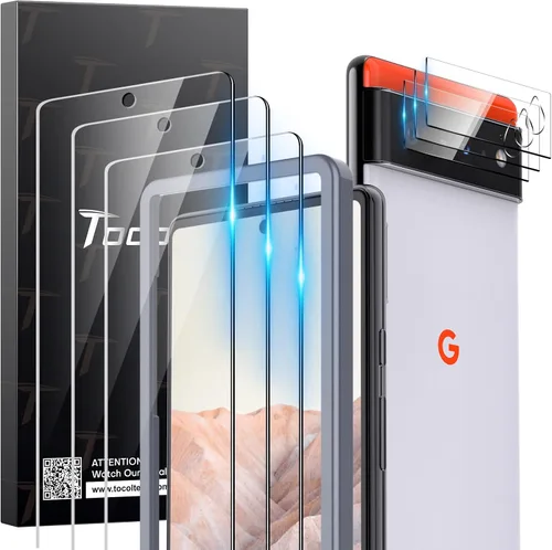 TOCOL Paquete de 3 protectores de pantalla de vidrio templado compatibles con Google Pixel 6 5G de 6.4 pulgadas y protector de lente de cámara de