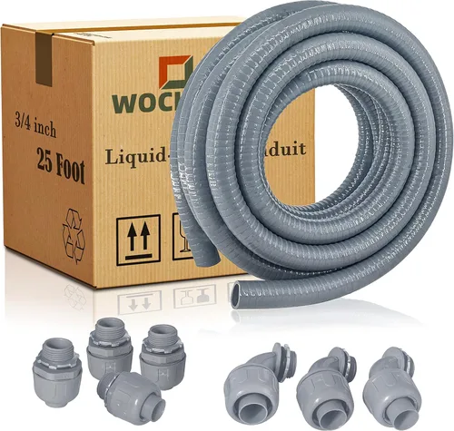 Miniatura 17 de Conducto hermético a líquidos de 1 pulgada y 25 pies, kit de conector y conducto eléctrico flexible no metálico hermético a líquidos, con 5