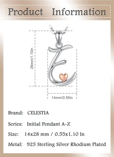 Miniatura 6 de CELESTIA Collares con iniciales de plata de ley 925, 26 letras con corazón de oro rosa, cadena de 18 pulgadas