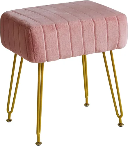 IBUYKE Reposapiés Otomano Rectangular de Terciopelo, Taburete de Tocador de Maquillaje Mesa Auxiliar, Asiento de Mesa de Tocador de Terciopelo, Rosa