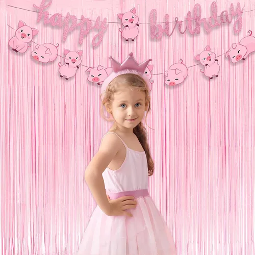 Miniatura 2 de GREATRIL Cortinas de flecos de papel de aluminio rosa pastel, 2 paquetes y manteles de fiesta rosa, 2 paquetes para decoración de fondo de fiesta