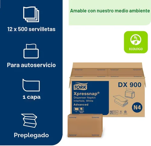 Miniatura 2 de Tork Xpressnap - Servilletas dispensadoras blancas N4 Advanced interplegadas de 1 capa para dispensación higiénica, 12 paquetes de 500 (total 6000)