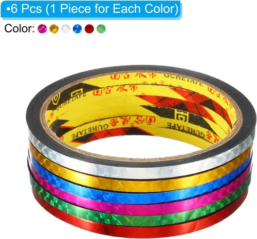 Miniatura 3 de PATIKIL Cinta prisma de 0.2 pulgadas x 32.8 yardas, paquete de 6 unidades holográficas metalizadas reflectantes autoadhesivas para manualidades