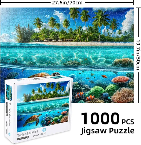 Miniatura 6 de Sutinban Rompecabezas de 1000 piezas de tortuga marina para adultos, rompecabezas de 1000 piezas para adultos, rompecabezas de espíritu ondulado