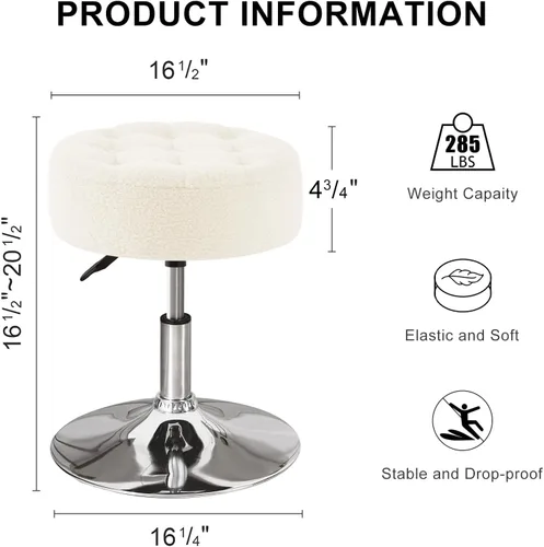 Miniatura 3 de Furnimart Taburete otomano moderno redondo de piel sintética, taburete de maquillaje contemporáneo para dormitorio, sala de estar, entrada