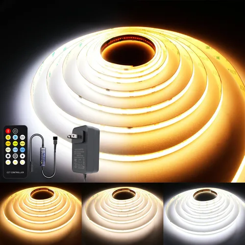 Miniatura 8 de AXMOTUT CCT Tira de luces LED COB, 65.6 pies Tira de luz LED blanca regulable 2700K-6500K 24V, tiras LED de alta densidad CRI 90+ con control remoto