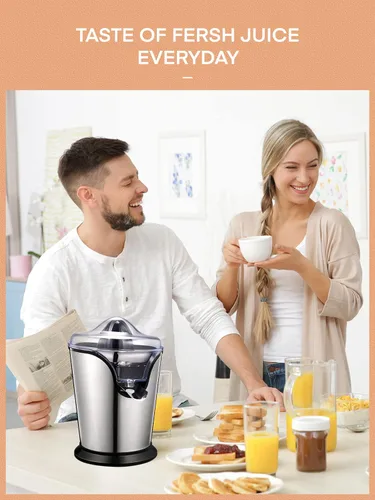 Miniatura 9 de FOHERE Exprimidor de Jugo de Naranja Exprimidor Eléctrico de Cítricos con Dos Conos Intercambiables Adecuado para Naranja, Limón y Pomelo, Acero