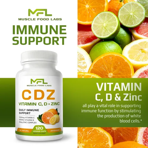Miniatura 6 de C D Z Vitamina C, 1000 mg Vitamina D3, 125 mcg Zinc, 25 mg Sin OMG y sin gluten 120 cápsulas vegetarianas 120 porciones
