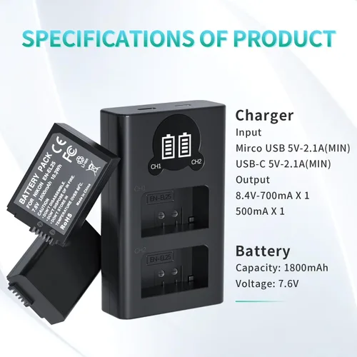 Miniatura 7 de LP EN-EL25 Paquete de cargador de batería, 1800 mAh, paquete de 2 baterías EN-EL25A para Nikon Z50, Z30, Z50 II, cámara ZFC, cargador USB Dual MH-32
