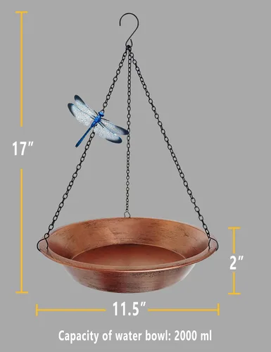 Miniatura 9 de Baño colgante para pájaros para exteriores, comedero de pájaros de metal de cobre antiguo con cadenas negras inoxidables de 17 pulgadas