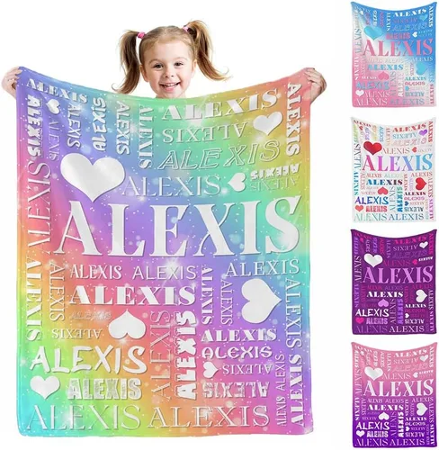 Miniatura 12 de Manta personalizada AOFUN con texto de nombre para adultos y niños, regalo para cumpleaños, boda, Día de San Valentín, 40x30 pulgadas, Estilo 1
