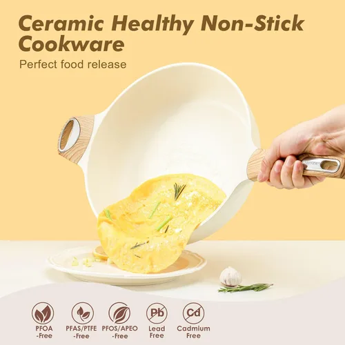 Miniatura 2 de SENSARTE Sartén antiadherente de cerámica con tapa, sartén de 10.5 pulgadas con asa auxiliar, sartén profunda de 3.8 Qt, sartén de inducción, sartén