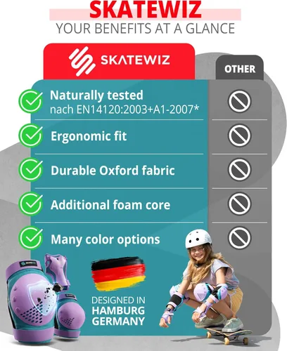 Miniatura 8 de SKATEWIZ Juego de almohadillas de protección para patineta para niños y adultos - Smash - Almohadillas para patines [6 piezas] con protectores