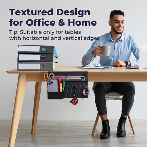 Miniatura 7 de Volcora Almacenamiento lateral, soporte para debajo de la laptop, organizador sin taladros con caja magnética para bolígrafos, abrazadera