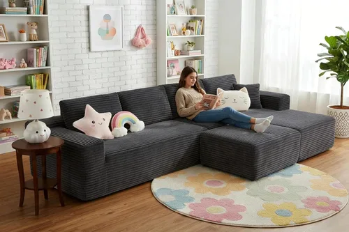 Miniatura 12 de Sofá modular de nube, sofá seccional sin hueso para sala de estar, sofá de espuma viscoelástica de tela de pana, sin montaje, de lujo, moderno