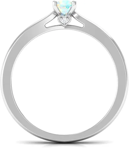 Miniatura 2 de Anillo de promesa de ópalo etíope auténtico, anillo solitario de ópalo etíope con diamante, anillo solitario de ópalo etíope de corte redondo