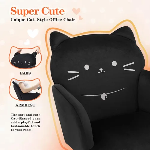 Miniatura 6 de IWMH Silla de oficina en casa, silla de escritorio de asiento ancho, lindas sillas giratorias de terciopelo para tocador, sillas de tareas con Negro