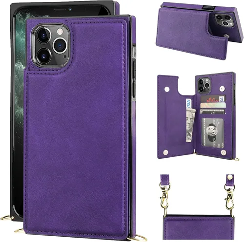 Miniatura 18 de Bocasal Funda tipo cartera cruzada para iPhone 11 Pro Max, soporte para tarjetas de crédito, de piel sintética, a prueba de golpes, desmontable
